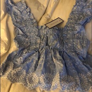 Good Macaroon Blue and white eyelet crop top